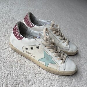 Golden Goose Women's White and Pink Glitter Sneakers 39